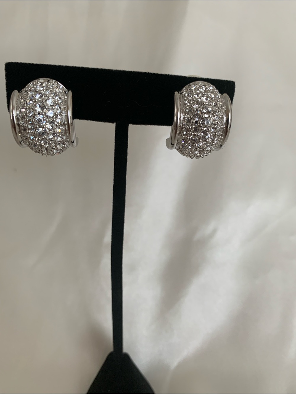 Vintage Swarovski Silver Crystal Pavé Dome wClip-On Earrings